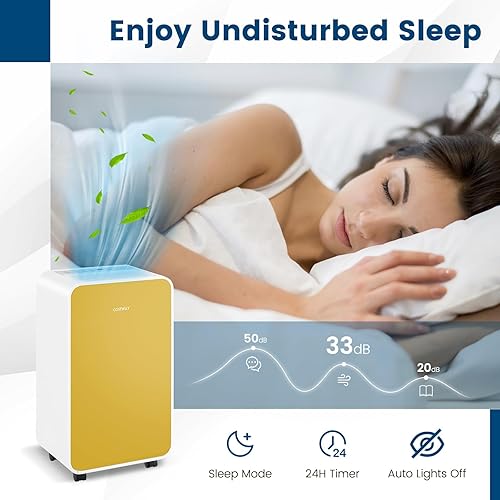 Miniatura 8 de COSTWAY Deshumidificador de 2500 pies cuadrados para sótano, deshumidificador silencioso portátil de 32 pintas con modo de suspensión, temporizador