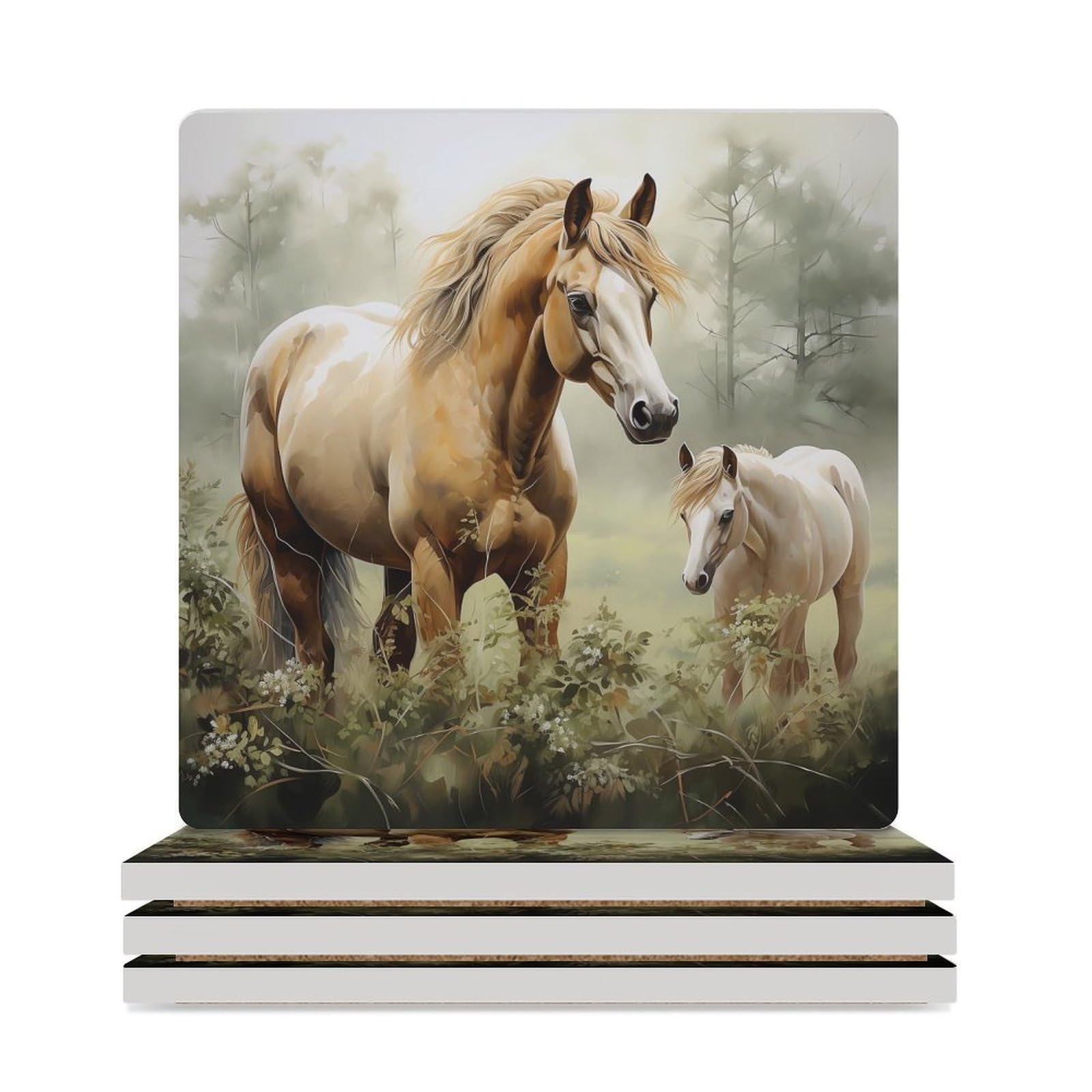 Dessous de verre céramique absorbant chevaux pour protéger votre table basse lors de l'apéritif