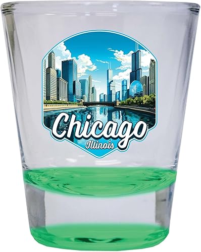 R and R Imports Chicago Illinois A Souvenir - Vaso de chupito redondo de 1.5 onzas, color azul, paquete de 2