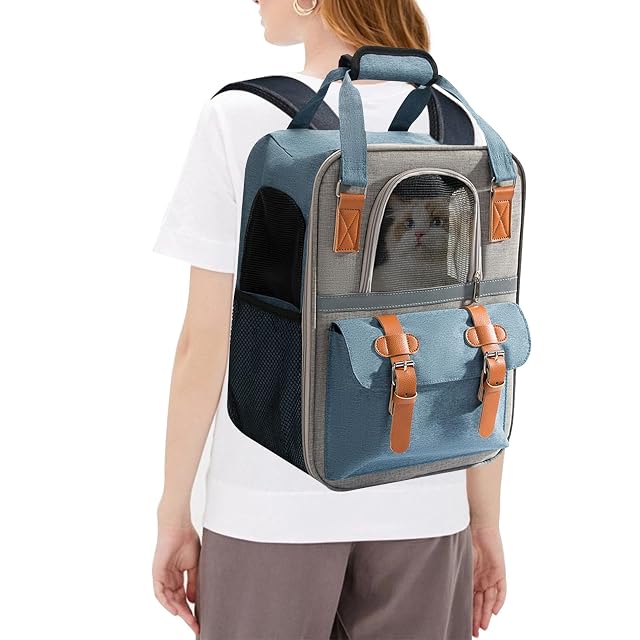 PETCUTE Mochila Transportín Gato,Mochilas para Gatos y Perro Bien Ventilado con Correa de Seguridad…