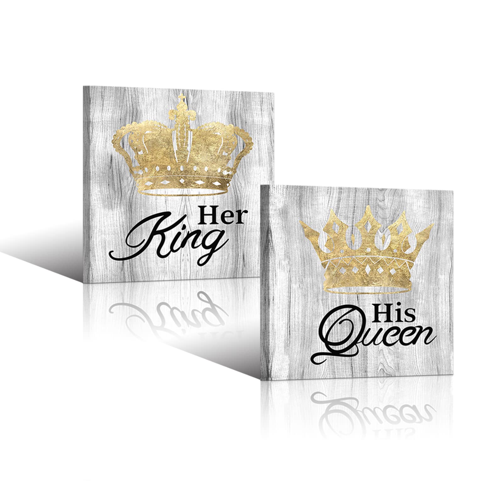 HOMOEART King and Queen Wall Art Decor Golden Crown Painting Canvas Print Bedroom Wall Decor Picture Framed Ready to Hang 12x12inchx2Panels