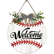 Fenarenes Baseball Door Sign- Front Door Welcome Round Sign- for Home Outdoor Indoor Decoration Wreaths 12 x 12 Inch