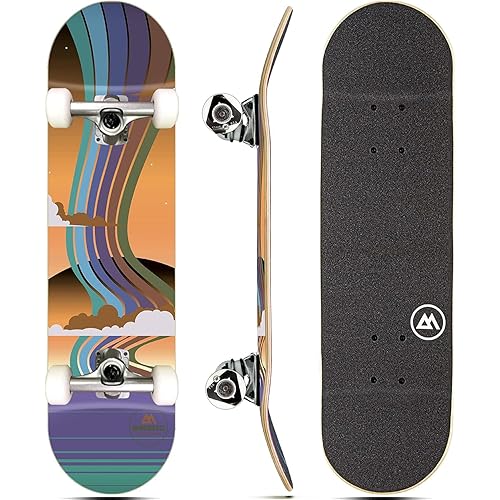 Magneto Complete Skateboard | Maple Wood | ABEC 5 Bearings | Double Kick Concave Deck | Kids Skateboard Cruiser Skateboard | Skateboards for Beginners, Teens & Adults (Free Stickers Included)