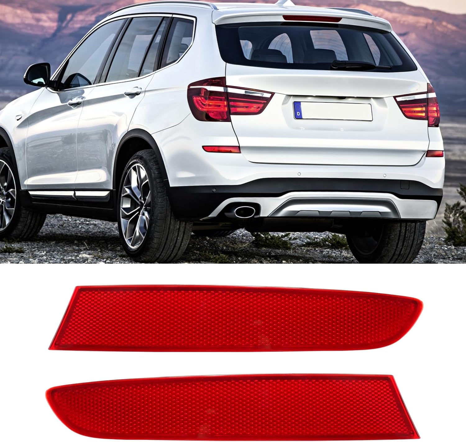 Jaronx Compatible with BMW Rear Bumper Reflector for X3 F25 LCI 2015-2016, Left & Right Rear Bumper Red Marker Lights Lens Trim,Tail Reflector Light Replacement for BMW X3 63257352209 63257352210