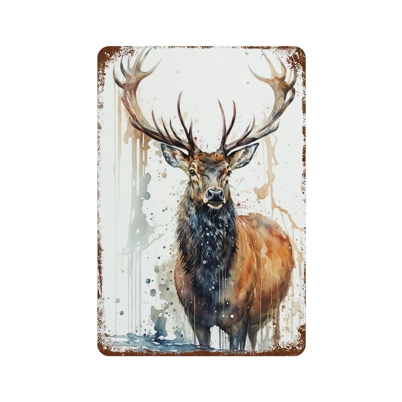 Deer Watercolor Rusty Metal Tin Sign 11.8"x7.9", for Farmhouse, Kitchen And Entryway Decor, Rustic Home Decor
