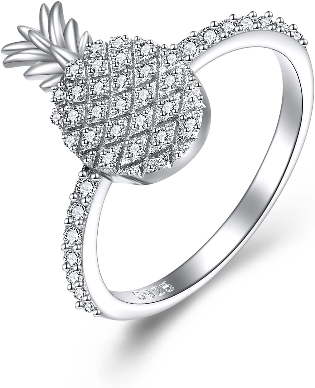 VONALA Sterling Silver Pineapple Ring Stackable Moonstone Fruit Rings Fashion Vintage Retro Band Jewelry Gifts for Women Girls