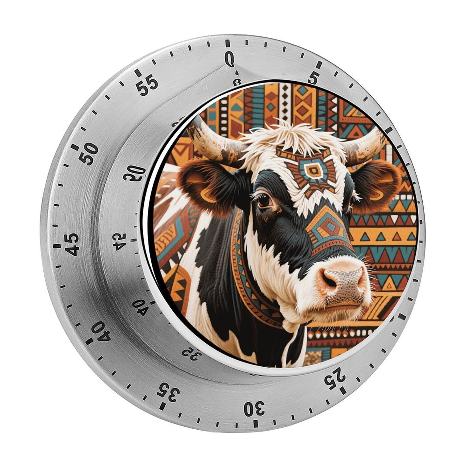 Temporizador de cocina mecánico de vaca azteca, 60 min, magnético y sin batería