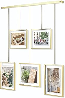 Umbra Exhibit Picture Frame Gallery Set Adjustable Collage Display For 5 Photos, Prints, Artwork & More (Holds Two 4 X 6 Inch And Three 5 X 7 Inch Images), Normal, Brass