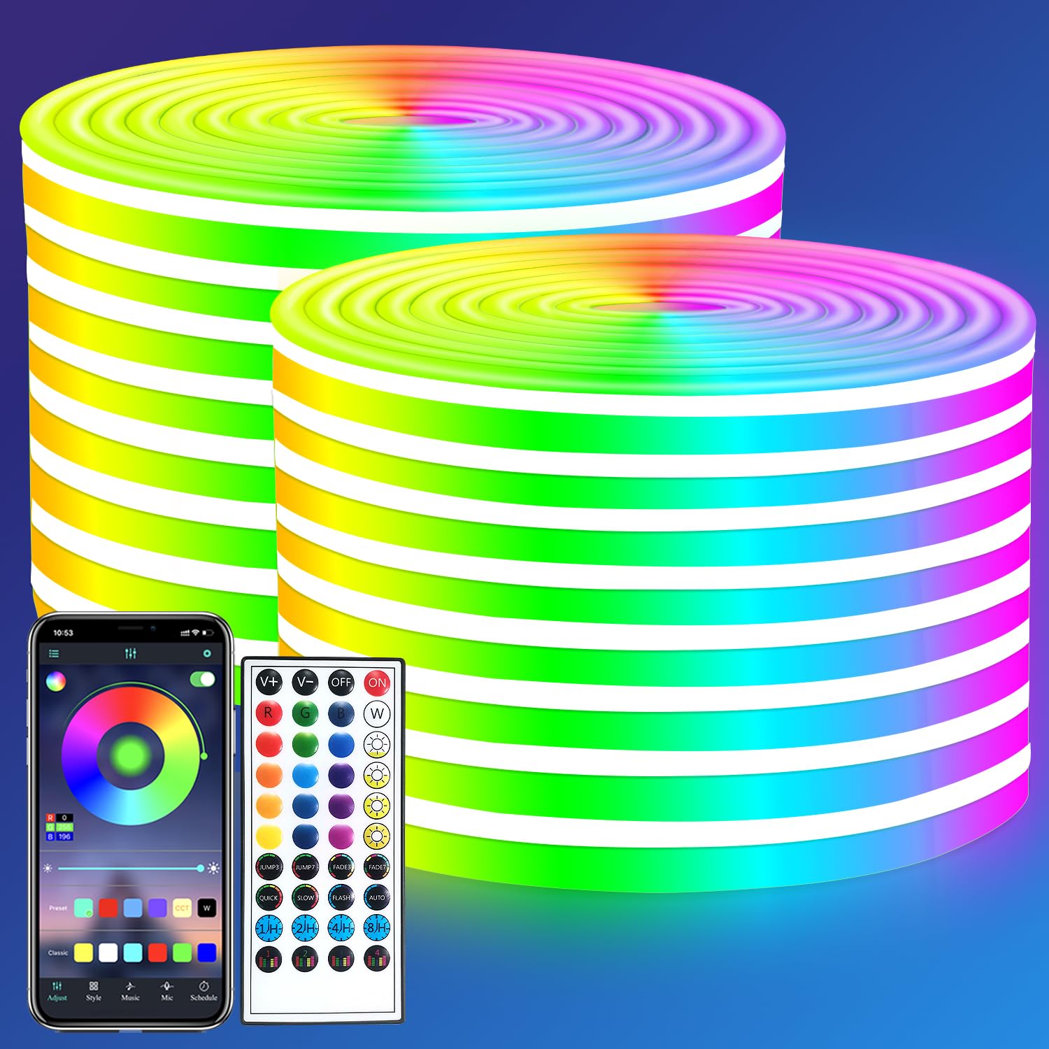 segrass Neon LED Streifen 30m 24V Fernbedienung App-Steuerung | IP65 Wasserdicht Flexibel LED Streifen RGB LED Strip Neon Seil Lampe Anwendbar für Schlafzimmer und Außendekoration