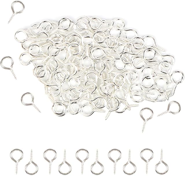 HUIHUIBAO100 Pieces Small Screw Eyes Pin Hook for Jewelry for Jewelry Making Findings DIY Crafts, 5 x 10mm(Silver)