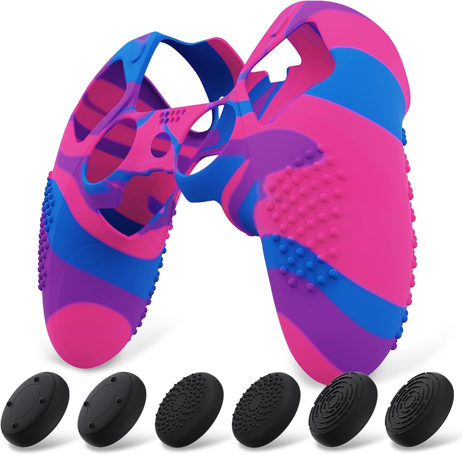 PlayVital 3D Studded Edition Anti-Slip Silicone Cover Case for ps5 Edge Controller, Soft Rubber Protector Skin for ps5 Edge Wireless Controller with 6 Thumb Grip Caps - Pink & Purple & Blue - Image 9
