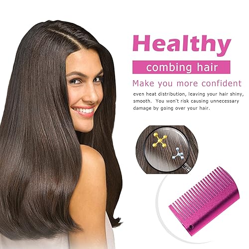 Vista 6 de Goiple Peine caliente eléctrico alisador de pelo rosa, peine alisador eléctrico para pelucas de cabello negro natural con diente ancho/cola de rata