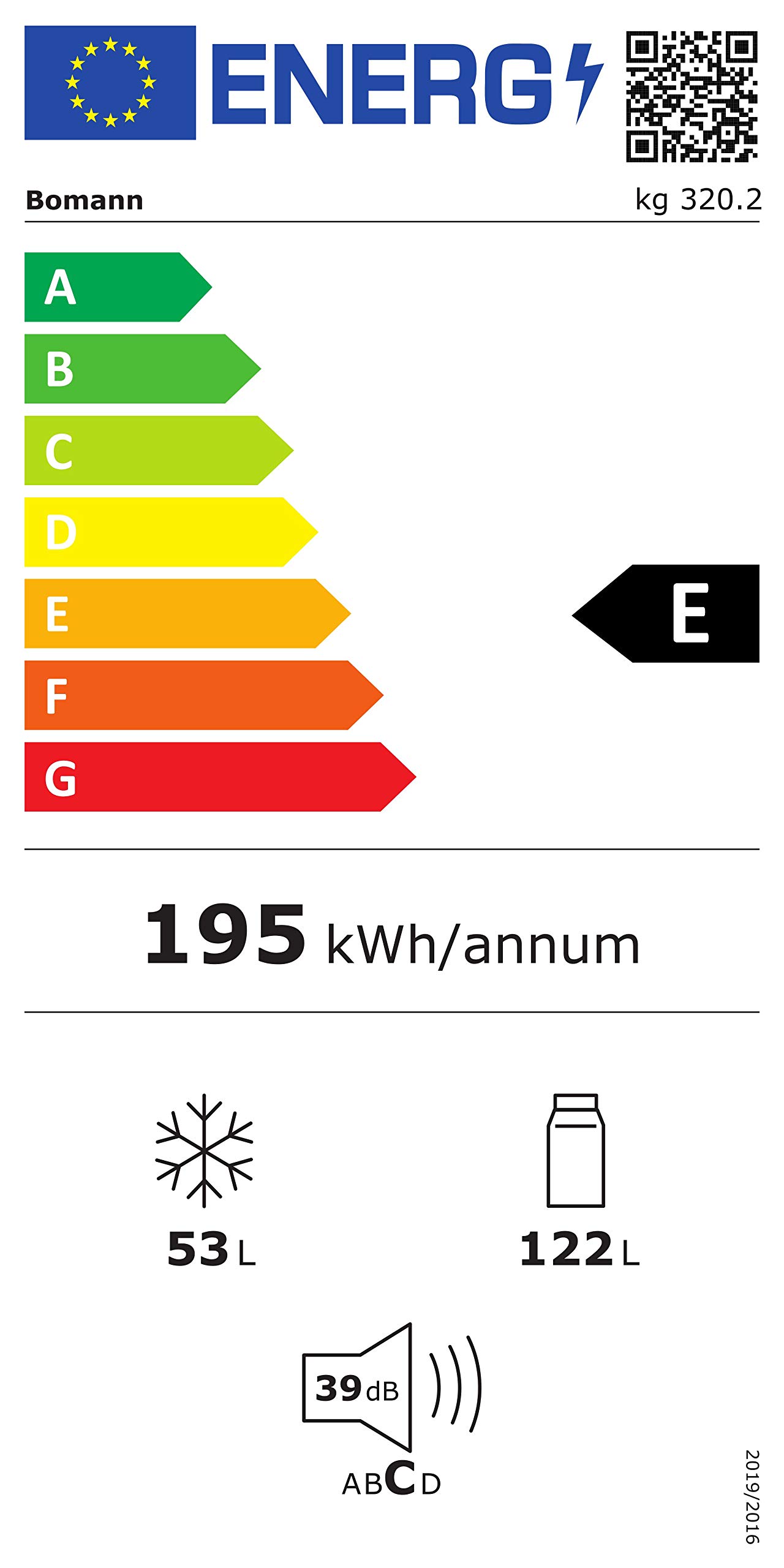 Bomann KG 320.2 Kühlschrank mit Gefrierfach 175L 143cm Energieklasse E leise 39dB weiß