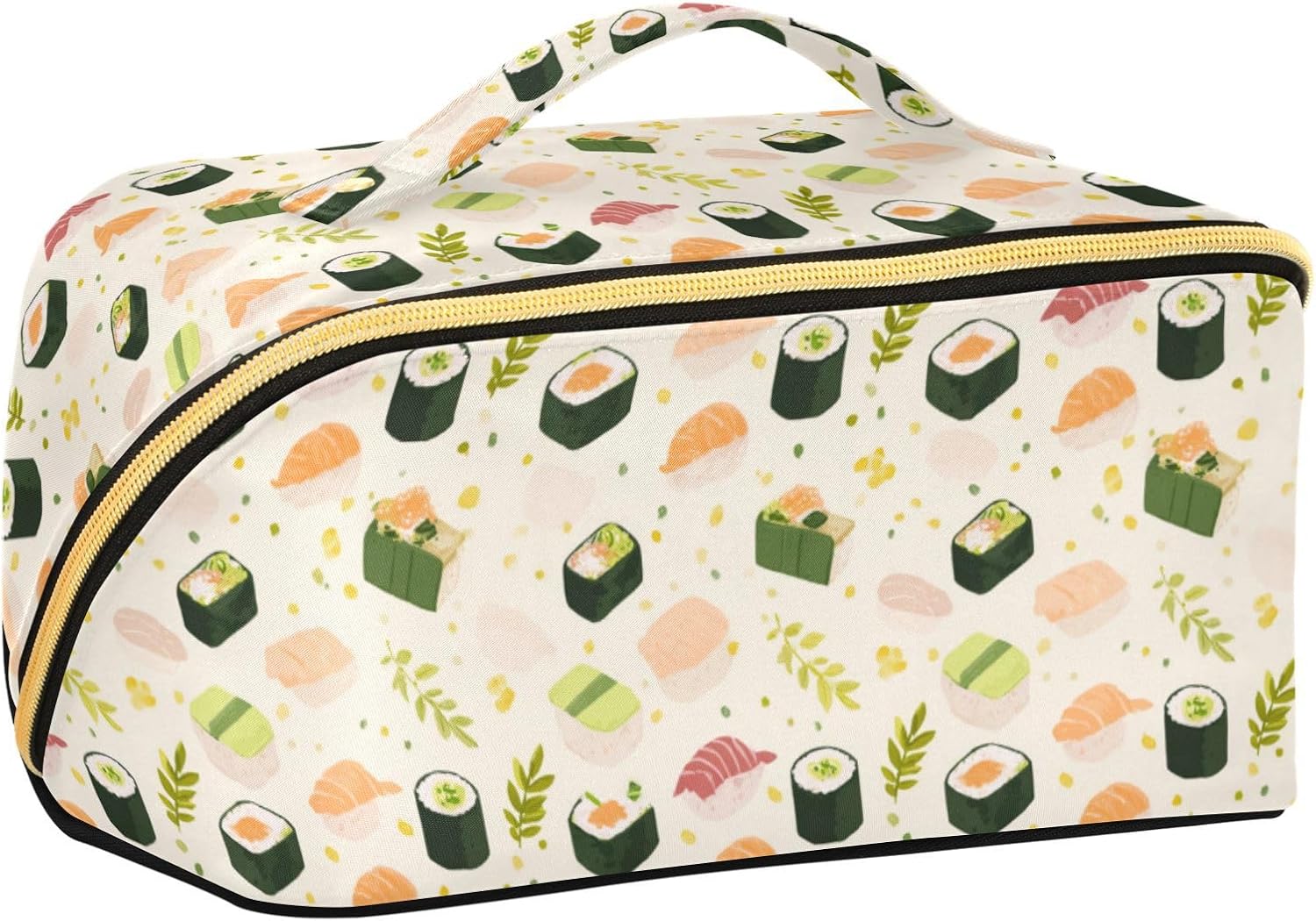 Caikeny Pastel Sushi Leaf Cartoon Makeup Bag Cosmetic Organizer with Brush Slot & Compartments, Portable Handle Travel Toiletry Bag for Women