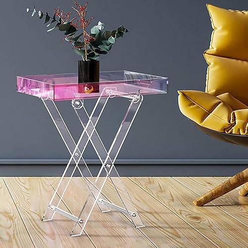 Miniatura 3 de Mesa plegable de acrílico iridiscente, mesa auxiliar de acrílico colorida, mesa de centro cuadrada moderna, mesa de servicio portátil para espacios