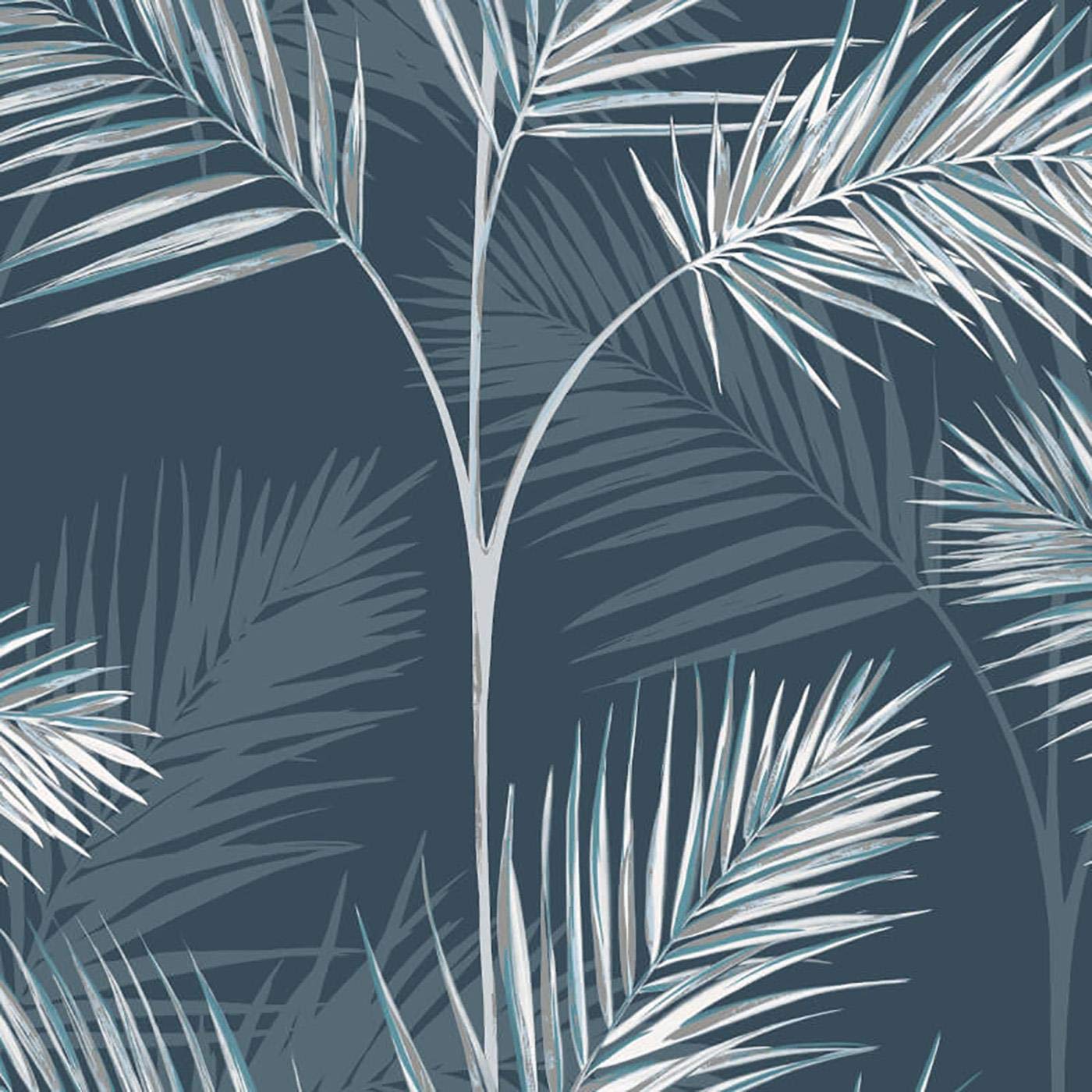 Yöl Navy-Fd42681 Navy South Beach Palm Wallpaper Metallic Tropical