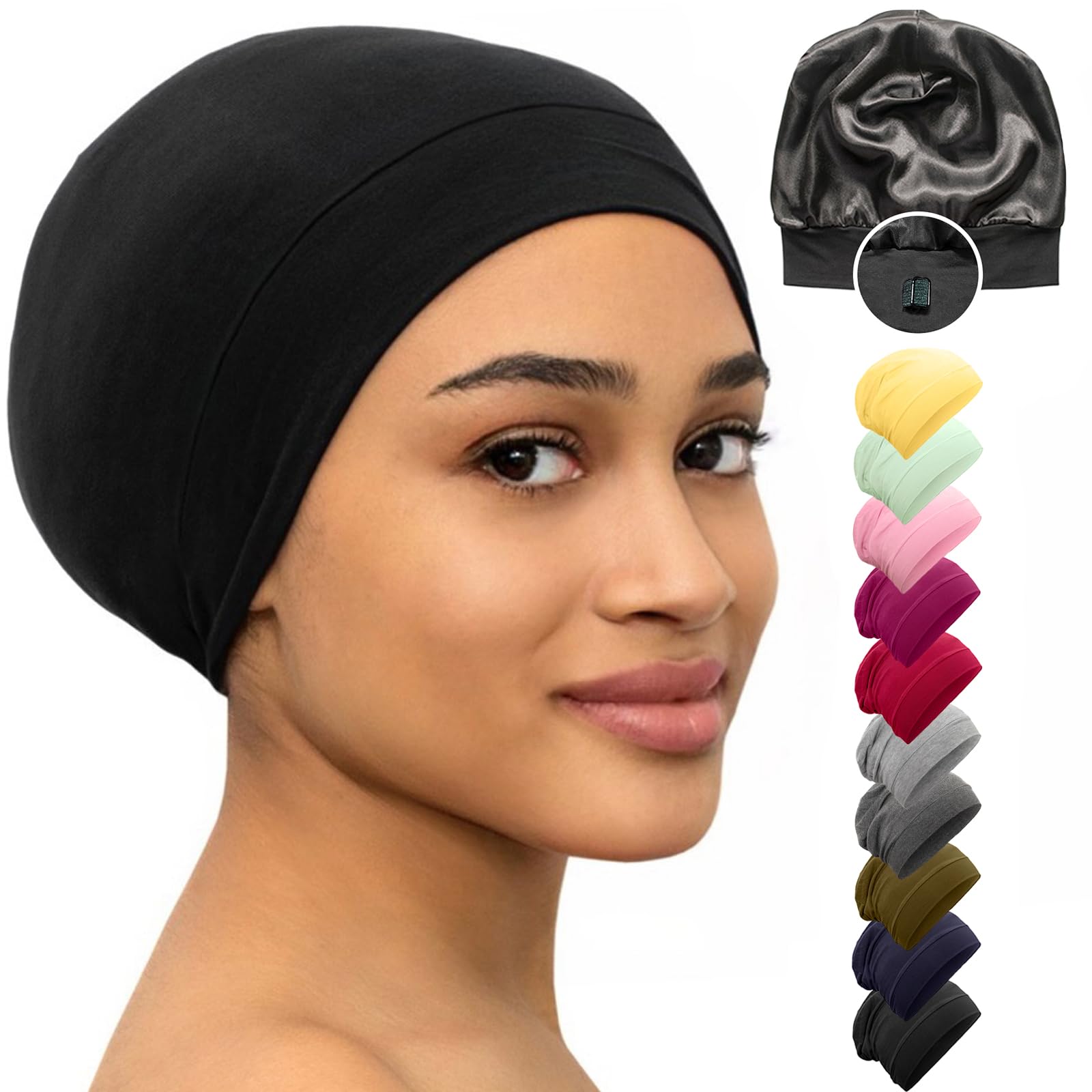 CAPLORD Silk Satin Bonnet Cap for Sleeping Hair Cover Sleep Beanie Hat Adjustable Headwear Men and Women Curly Hair