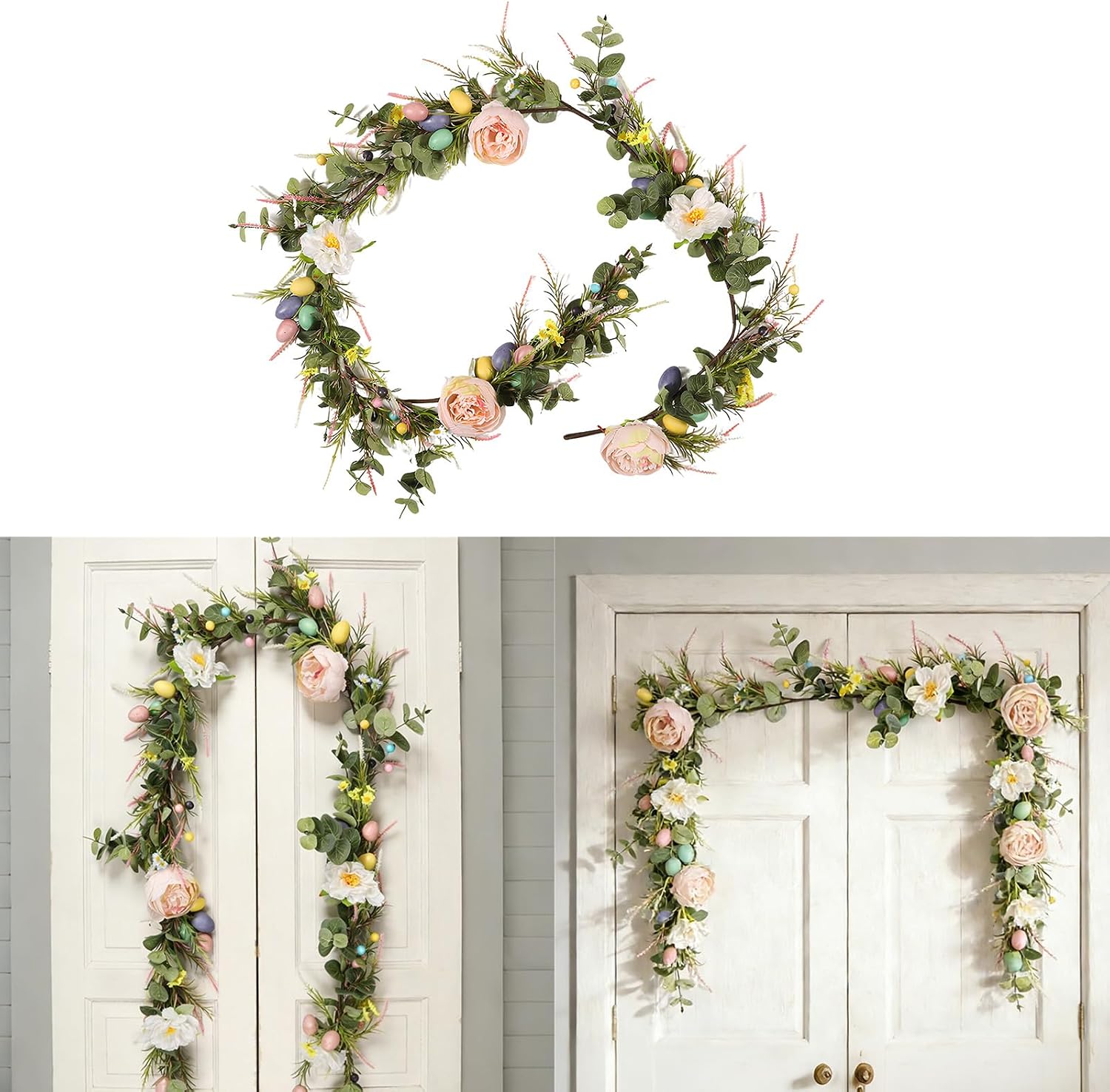 Wreath with Foam Peonies and Eggs for Spring Door Hanging Celebration Spring Party Hanging Decoration