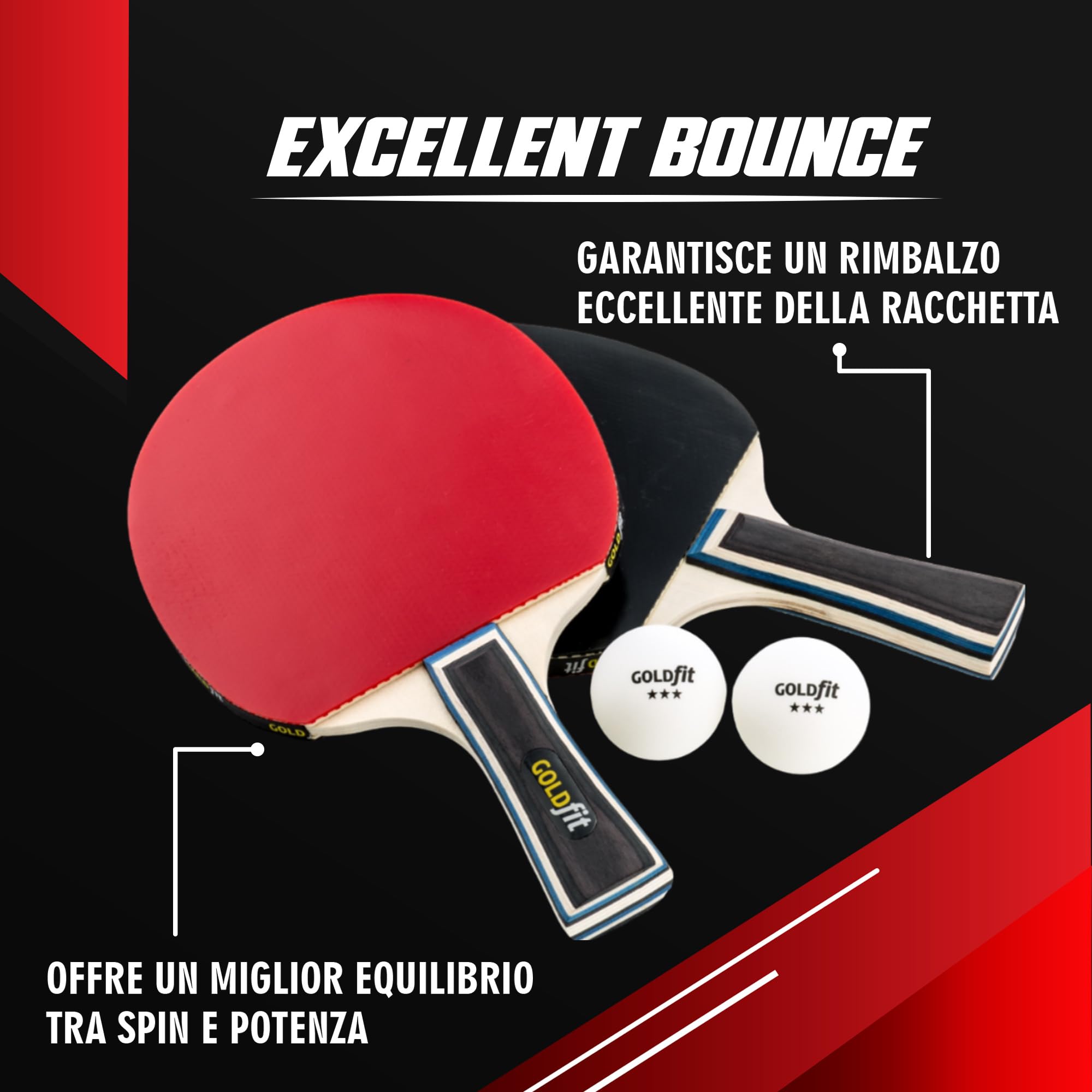 Racchetta ping pong con 2 racchette da ping pong professionale, ideale per principianti e professionisti, completo di 3 palline, per gioco all'aperto e competizioni, con protezione pratica