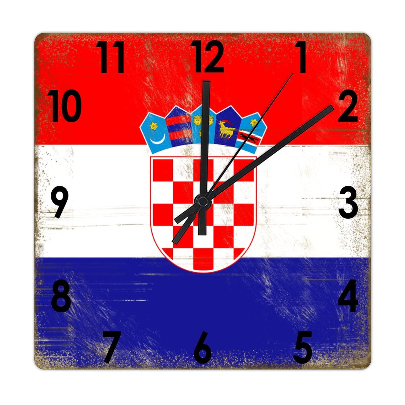 Horloge murale carrée Croatie en bois vintage silencieuse pour maison et bureau