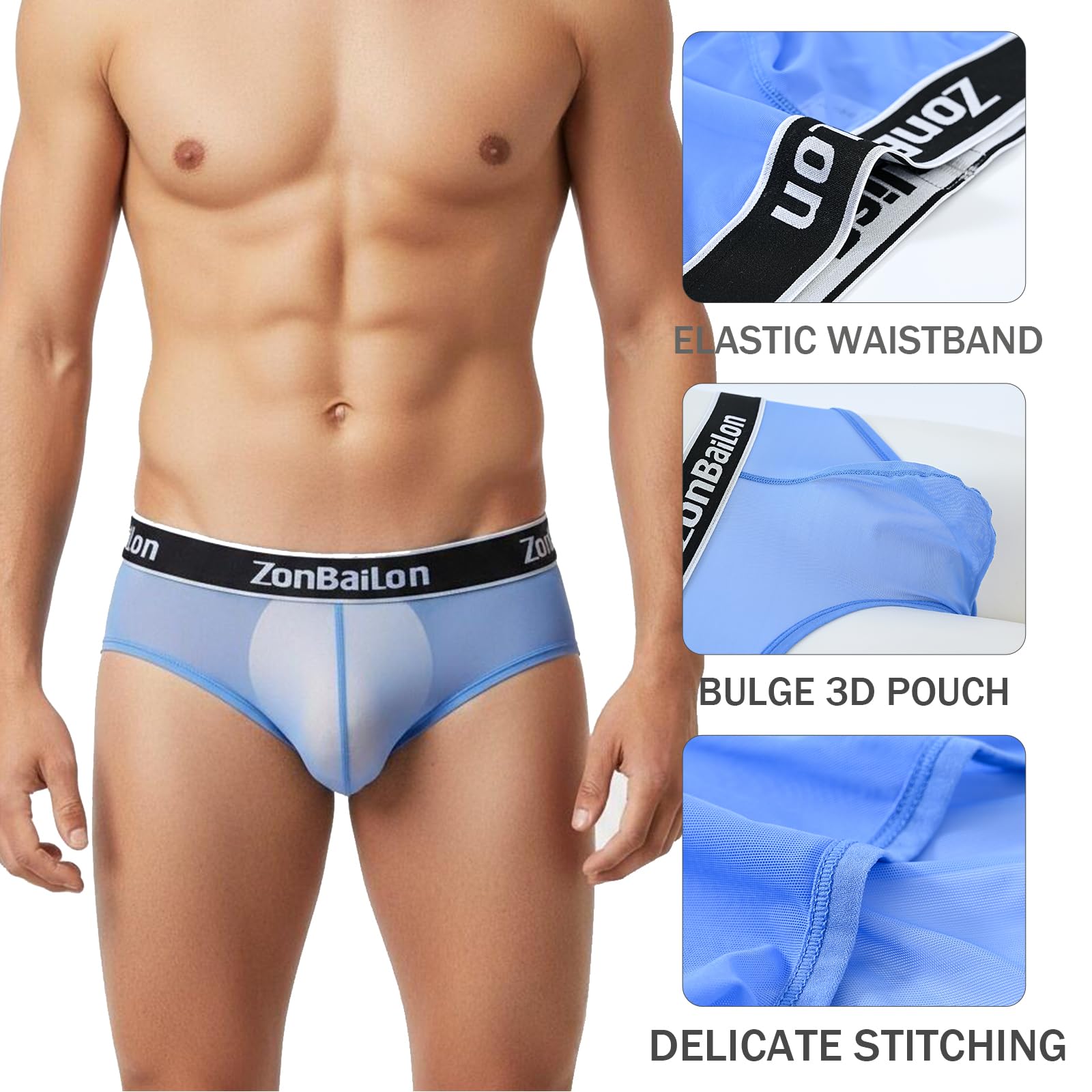 ZONBAILON Men's See Through Boxer Briefs Breathable Sexy Mesh Sheer Low Rise Trunks