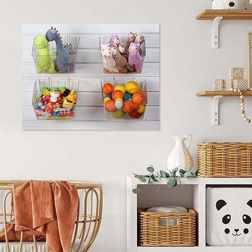 Miniatura 4 de 4 contenedores de pared de listones con ganchos, contenedores de plástico para montar en la pared, organizadores de accesorios, contenedores para