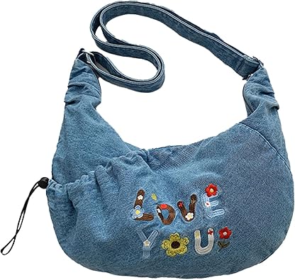 Y2K Denim Purse for Women, Trendy Denim Bag with Embroidery, Vintage Denim Tote Bag, Trendy, Denim Tote Bag, A05