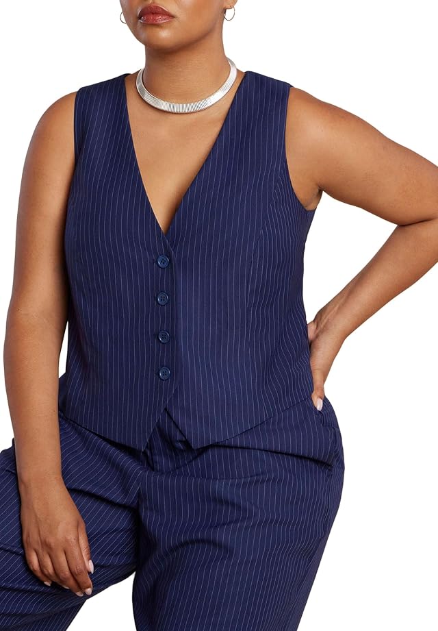 ELOQUII Womens Plus Size Pinstripe Suit Vest
