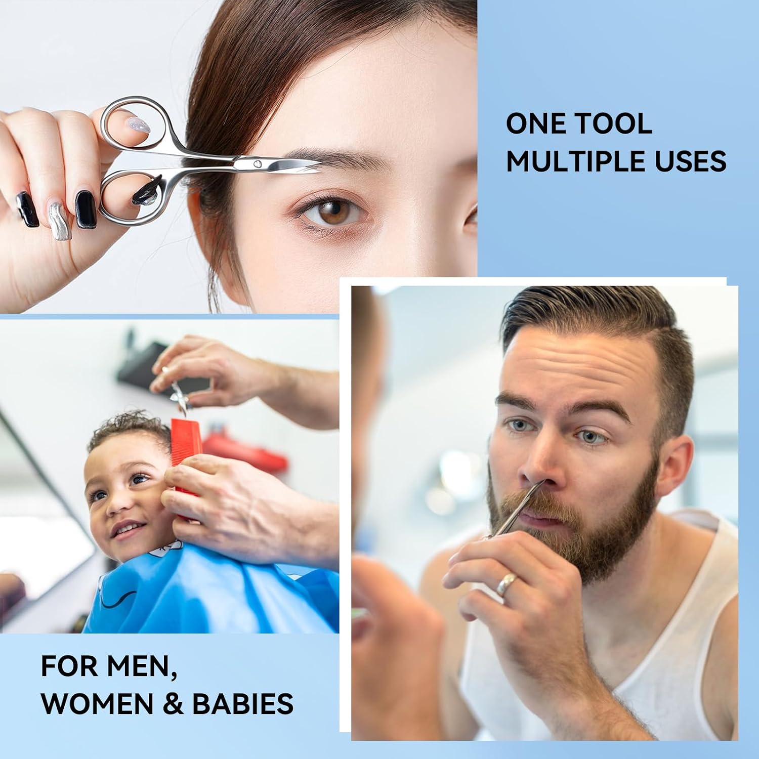 FAMILIFE Facial Hair Trimming Scissors Set for Men & Women - Eyebrow, Nose, Mustache, Beard, Eyelash - 2PCS Premium Stainless Steel Scissors with Curved & Straight Blades + Metal Storage Box
