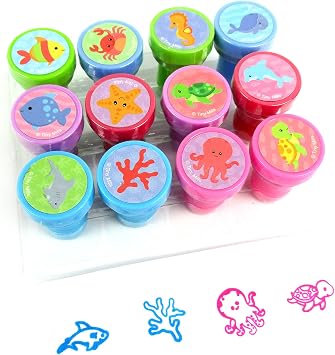 TINYMILLS 12 Pcs Turtle Stampers for Kids, Ocean Life Self Inking Stamps, Sea Turtle Party Favors, Ocean Animal Party Supplies, Classroom Rewards, Treasure Box Prizes, Goody Bag Stuffers