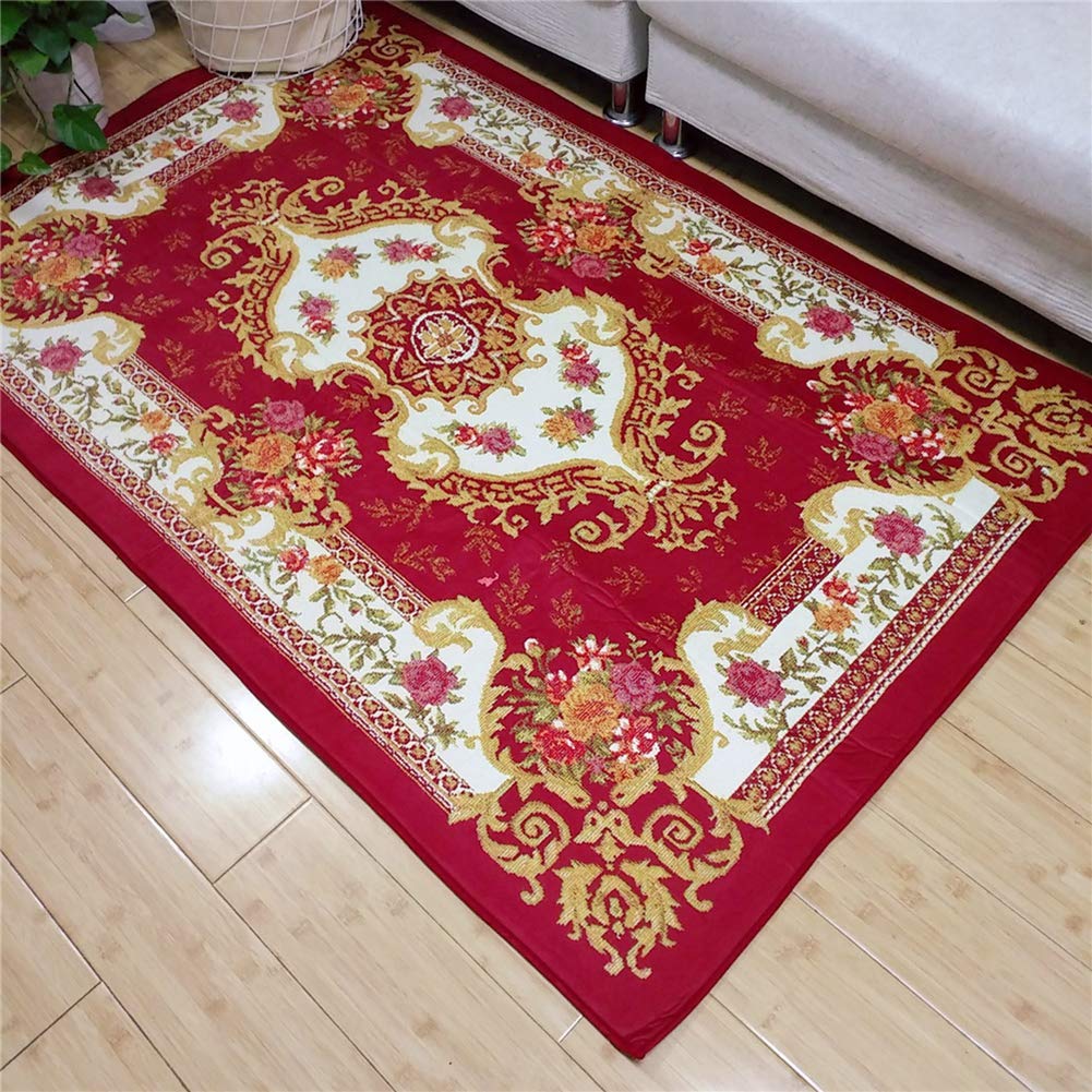 Tapis oriental rouge 130x180 cm en velours doux traditionnel floral pour salle à manger et salon