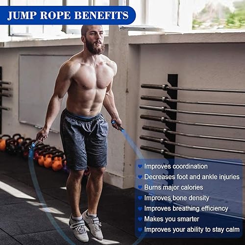 Miniatura 7 de Redify - Cuerda de saltar con peso para entrenamiento (1 libra), rodamiento de bolas sin enredos, cuerda de saltar de velocidad rápida para artes