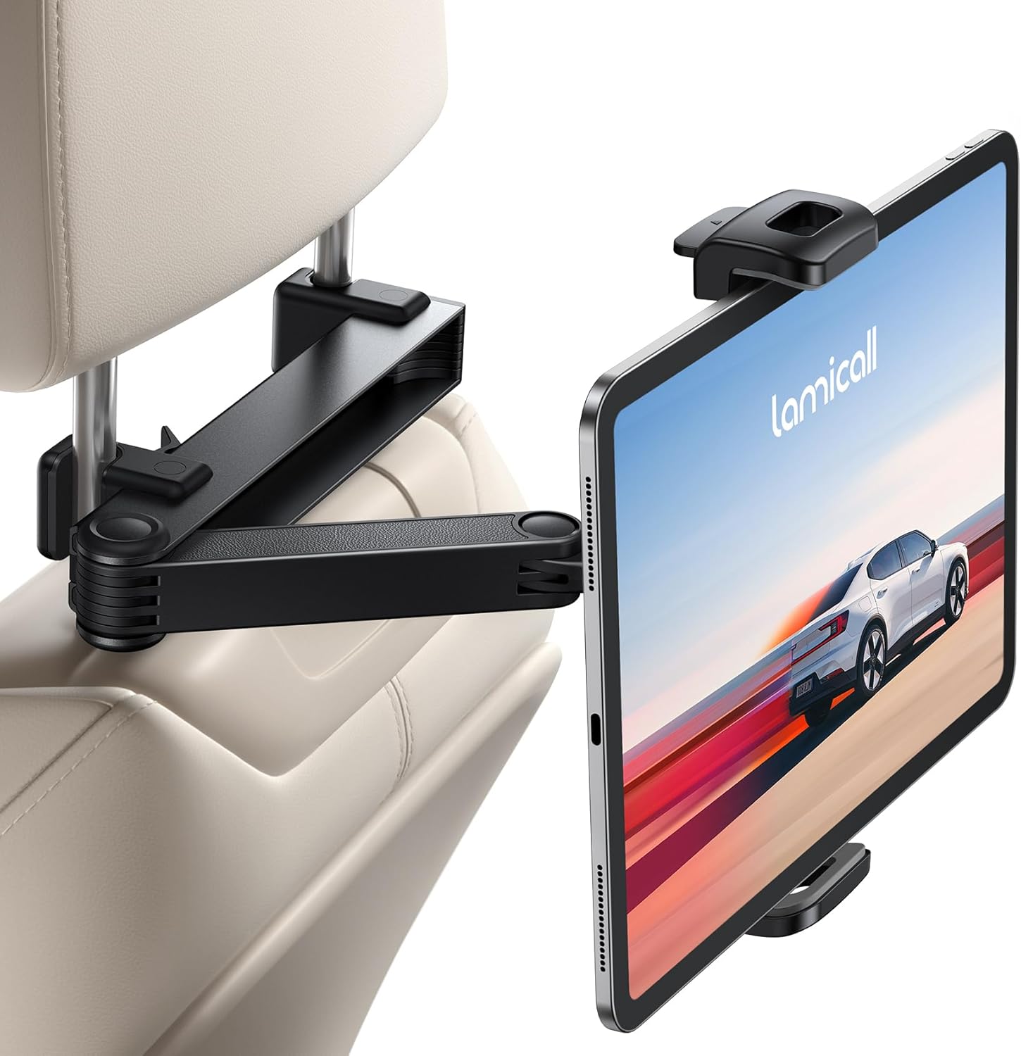 Lamicall Car Headrest Tablet Holder – [Lockable] [3 in 1 Extension Arm] Upgrade Tablet Mount for Car Backseat, Road Trip Essentials for Kids, for iPad Pro, Air, Mini, Galaxy, Fire HD, 4.7-13″ Tablets