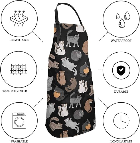 Miniatura 5 de Delantales ajustables con peto, resistentes a las manchas de aceite de agua, delantales de cocina de chef negro con bolsillos para hombres y mujeres