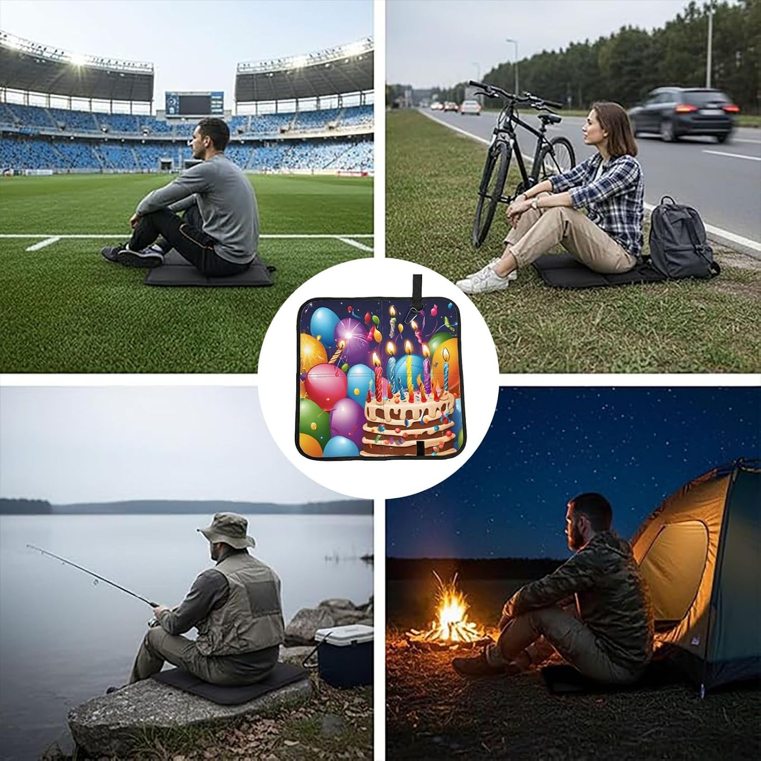 (Happy Birthday) Sitting Pad Foldable Seat Cushion Lightweight Camping Seat Mat with Hook for Outdoor Hiking Picnic Camping