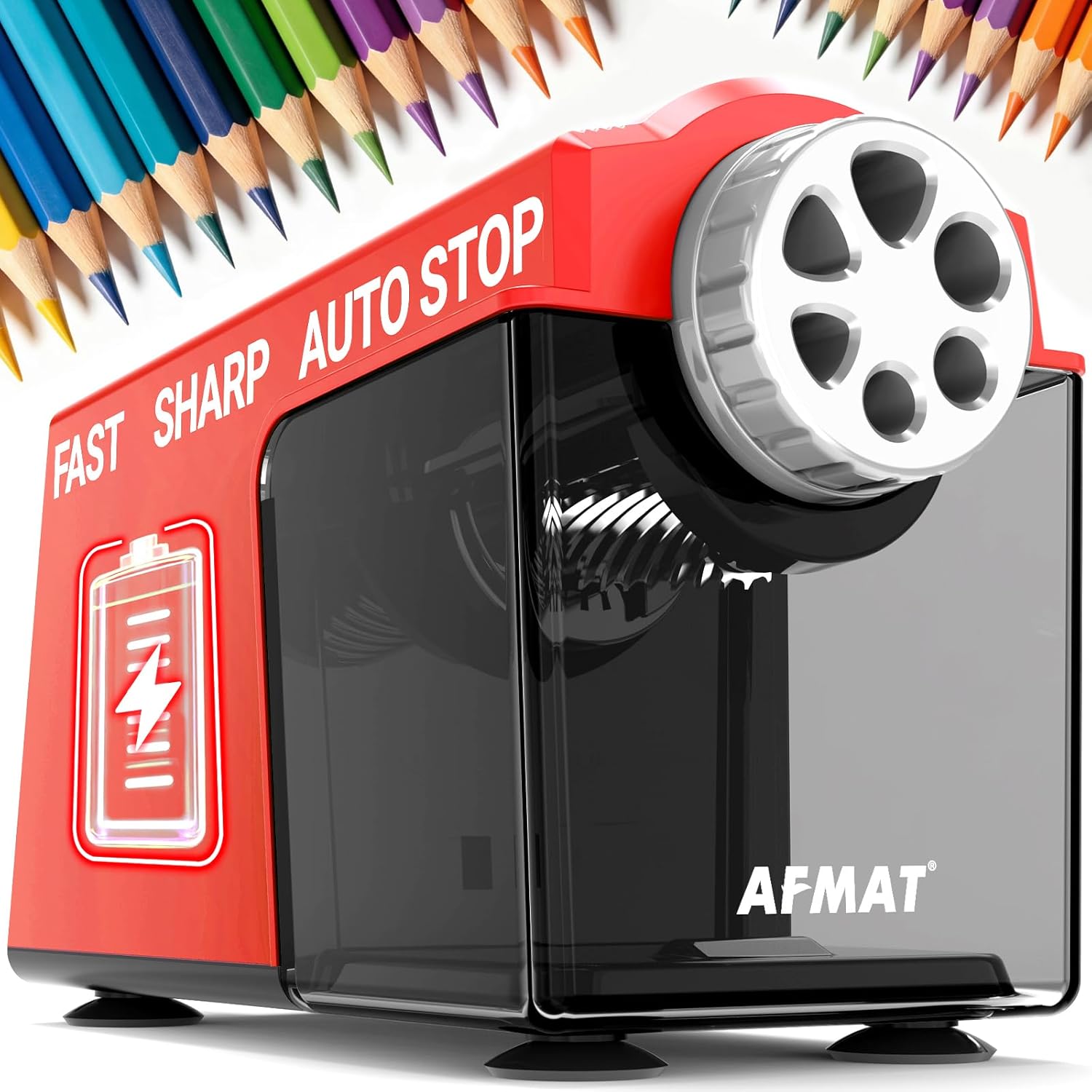 AFMAT Electric Pencil Sharpener for Classroom, 6 Holes, Cordless & Rechargeable, Super Fast, Auto Stop, 10K+ Uses, Heavy Duty Pencil Sharpener for 6-11mm No.2/Large/Colored Pencils PSD4(Purple)