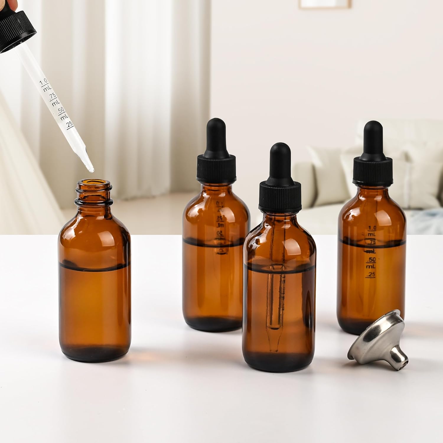 4PCS 2oz Clear Glass Dropper Bottles, Empty Leak-Proof Containers for Essential Oils, Beard Oils, Watercolor Paints & DIY Crafts