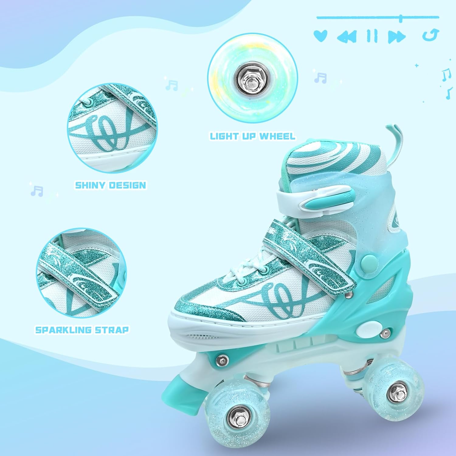 Roller Skates for Kids, Adjustable Quad Skates for Youth Teen Ages 5-8 8-12 12-14 with Light Up Wheels, Children Beginners Rollerskates for Indoor Outdoor Spots - Image 3
