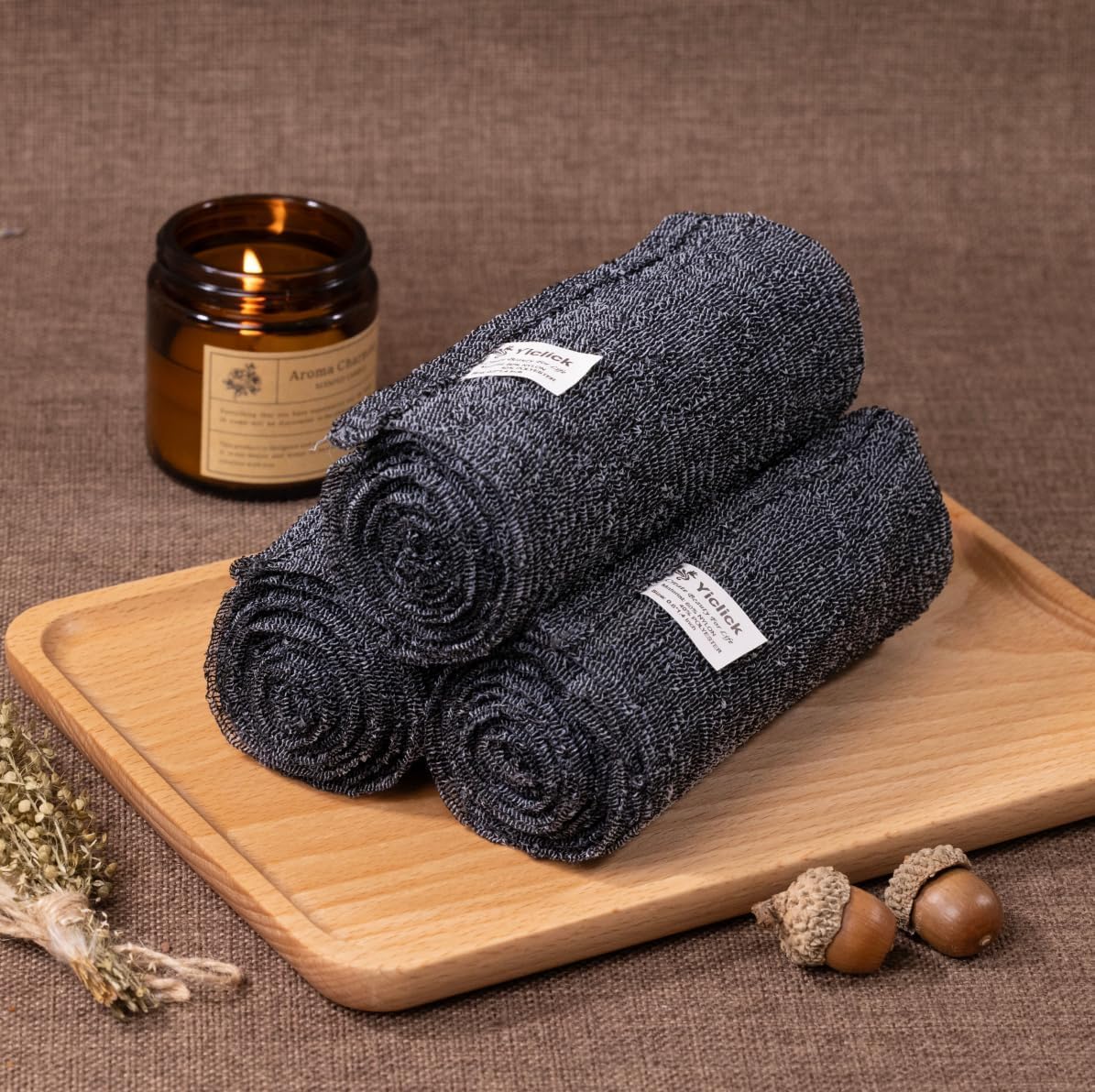 Yiclick Exfoliating Washcloth Towel, Japanese Exfoliating Bath Wash Cloth for Body Exfoliation, Korean Back Scrubber Washer for Shower, African Net Sponge Brush Loofah Exfoliator (Grey)