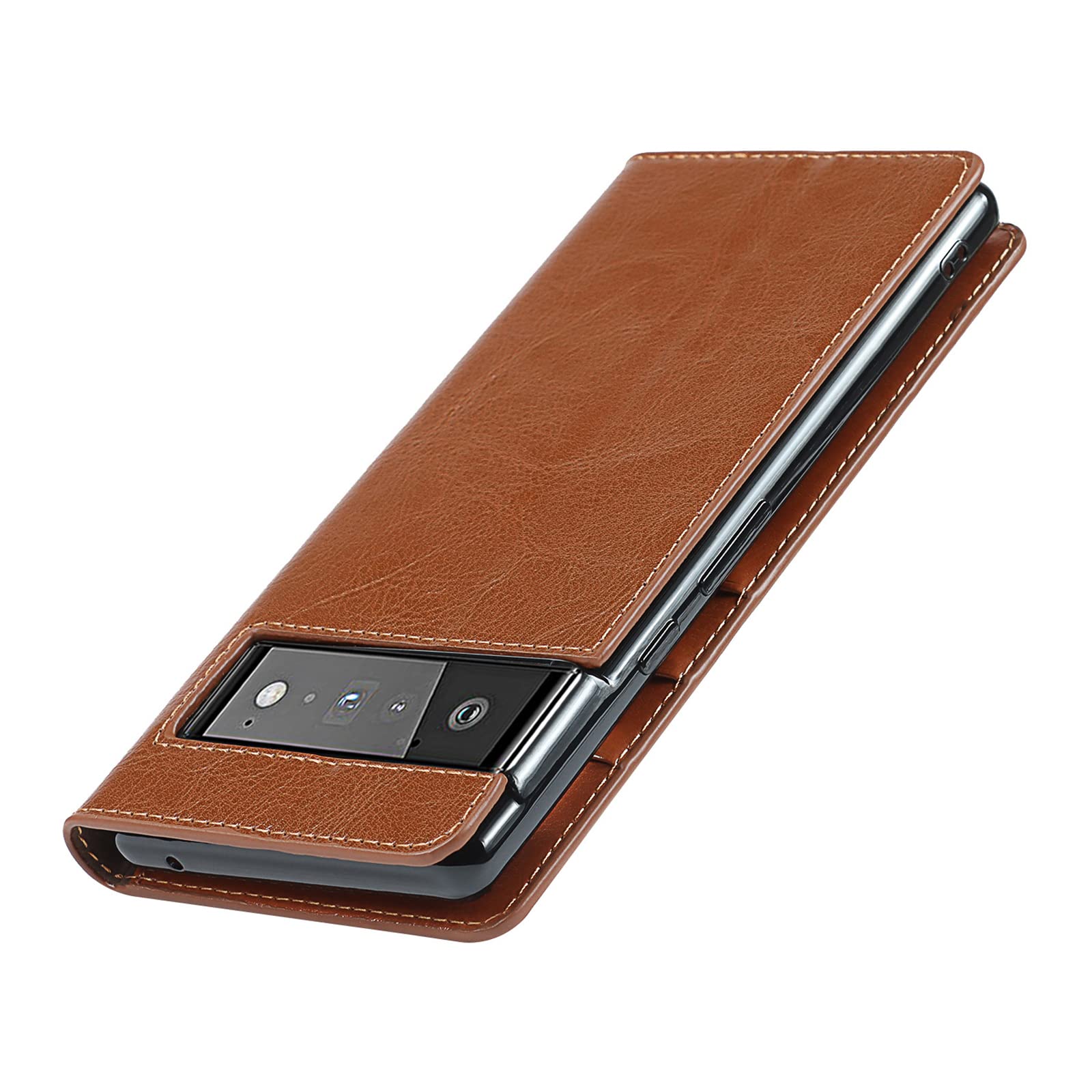 Etui portfelowe do Google Pixel 6/6 Pro, wysokiej jakości prawdziwa skóra portfel etui z przegródką na karty, podpórka, etui z klapką na telefon, miękkie etui z TPU, brązowe 1,6 Pro 6,7 cala