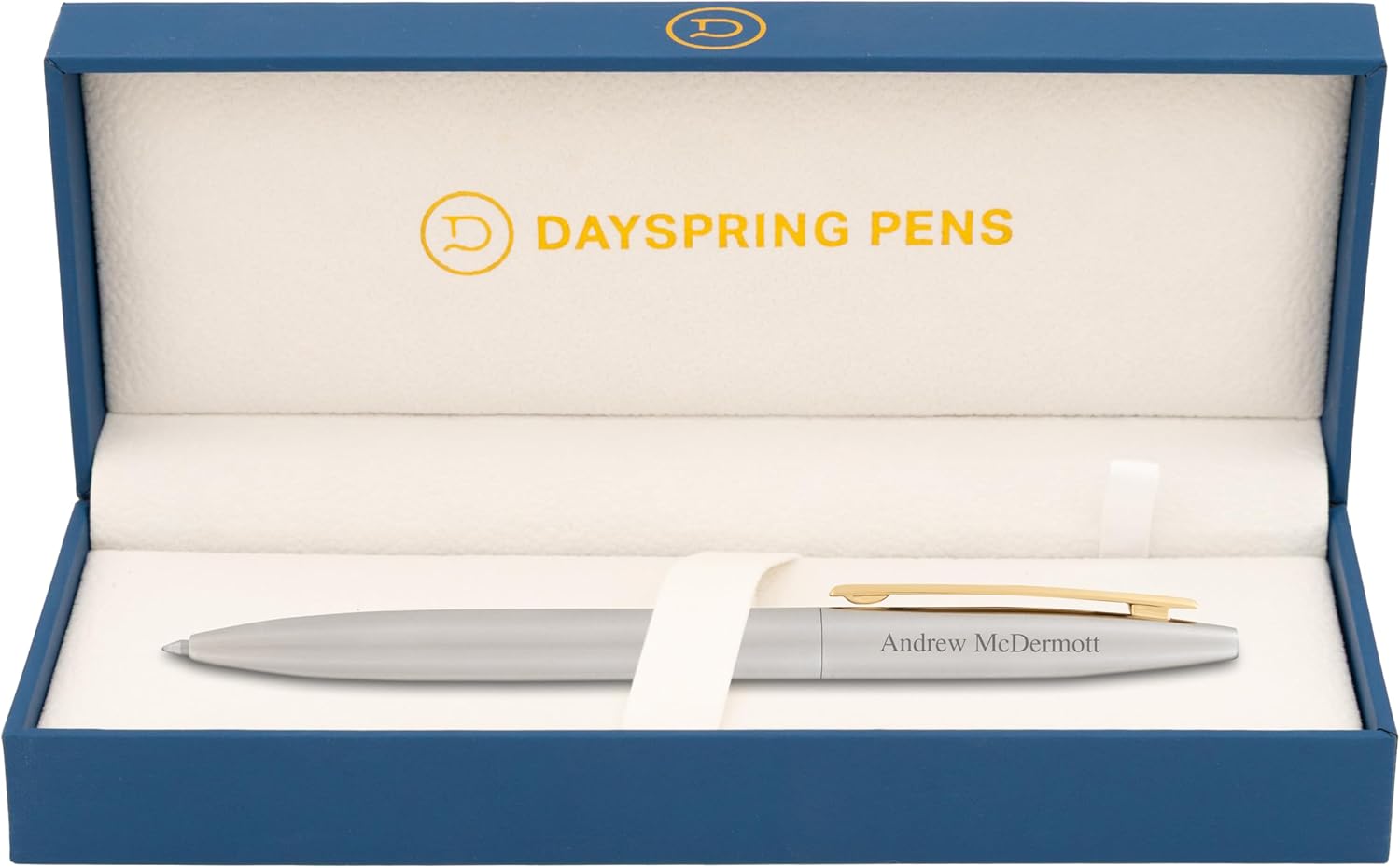 Dayspring Pens Engraved Windsor Twist-Action Ballpoint Finished in Lightly Brushed Stainless Steel with Matte Gold Clip. Personalized Professional Pen (Customized)