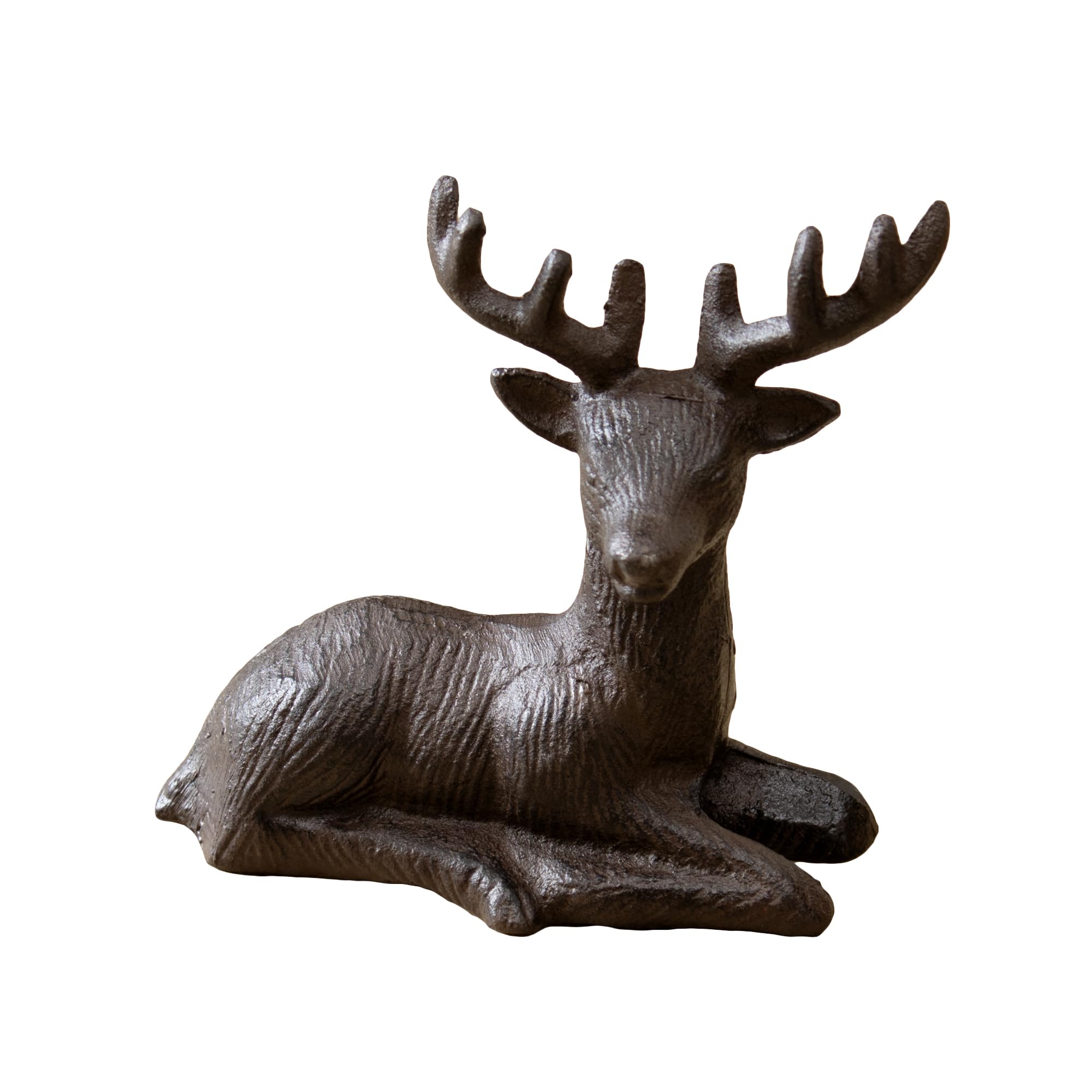 Darthome Brown Cast Iron Resting Stag Ornament 16.5X15cm Antique Rustic Deer Reindeer Sculpture