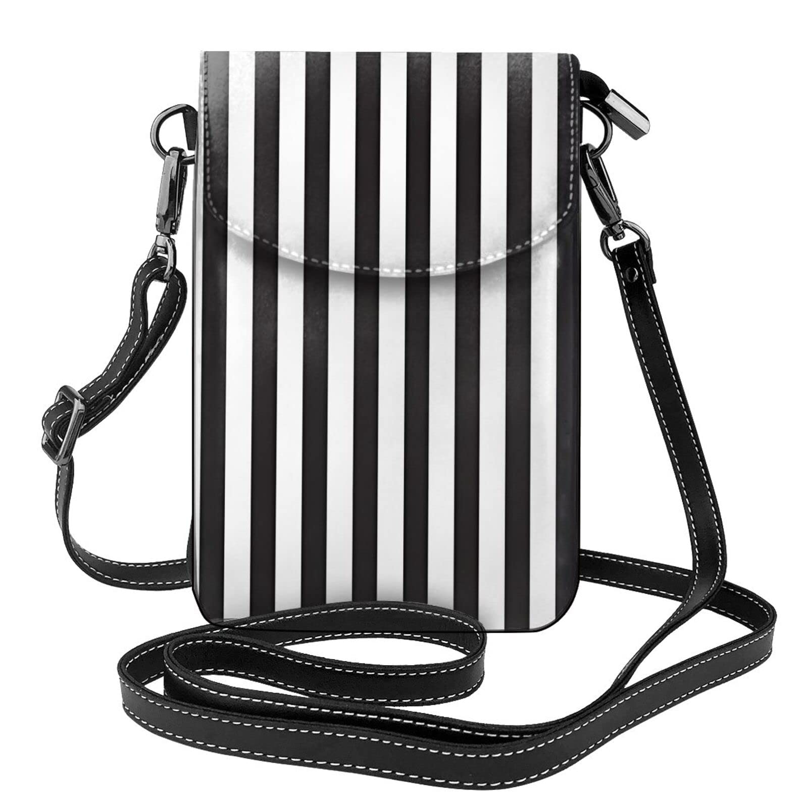 YYHHAOFA women Small Cell Phone Purse Black & White Stripe picture Soft, durable and waterproof PU leather Convenient for daily use and travel