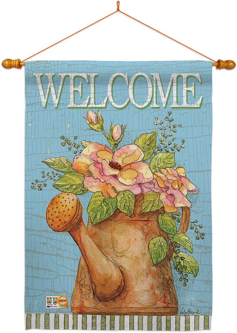 Breeze Decor - Welcome Watering Can Spring - Everyday Impressions Decorative Vertical House Flag 28" x 40" Printed In USA