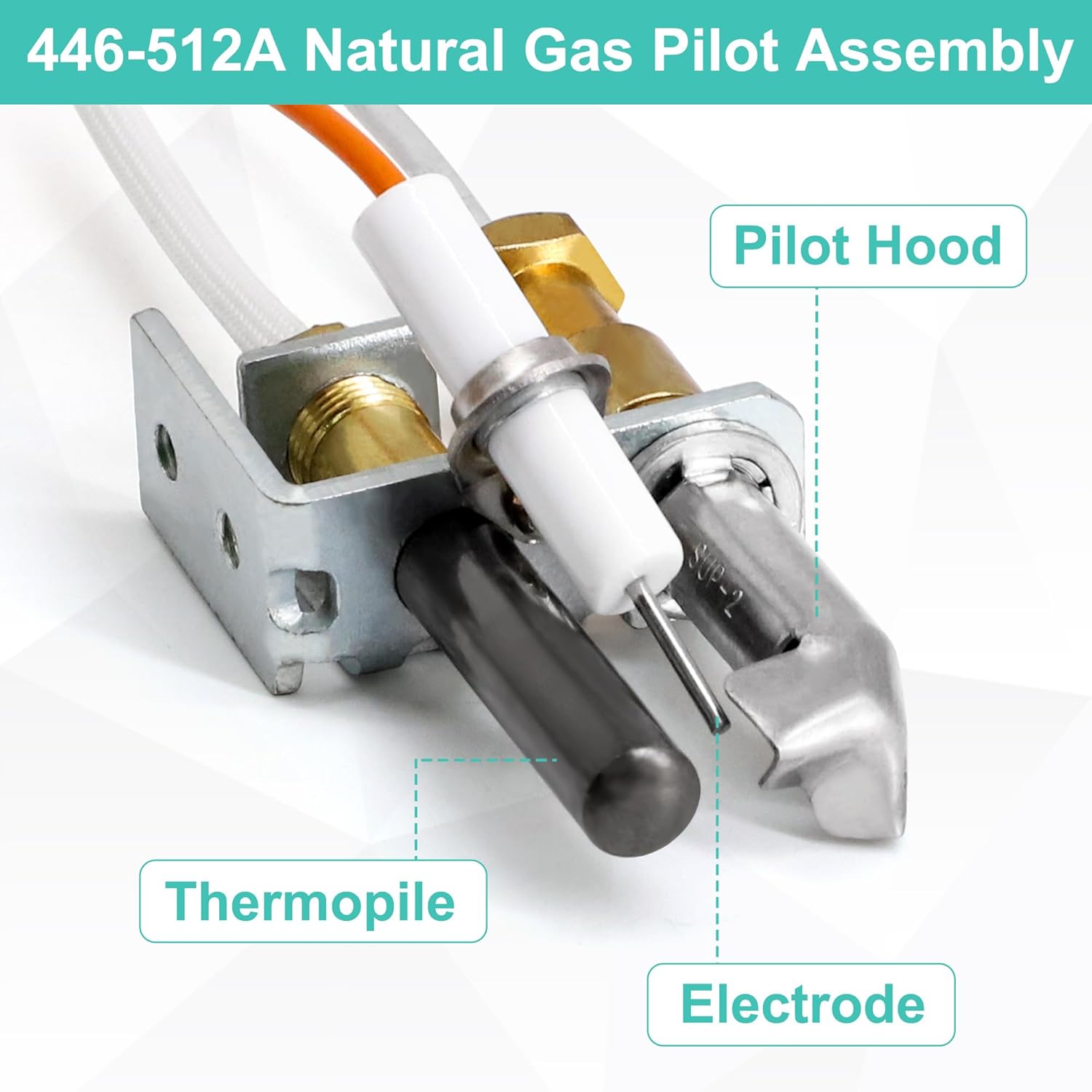 446-512A Natural Gas Pilot Assembly for Heat N Glo Fireplaces and Gas Log Sets, Heat N Glo SL2000, 4000, 5000, 6000 Gas Fireplace Insert Replacement Parts with Thermopile