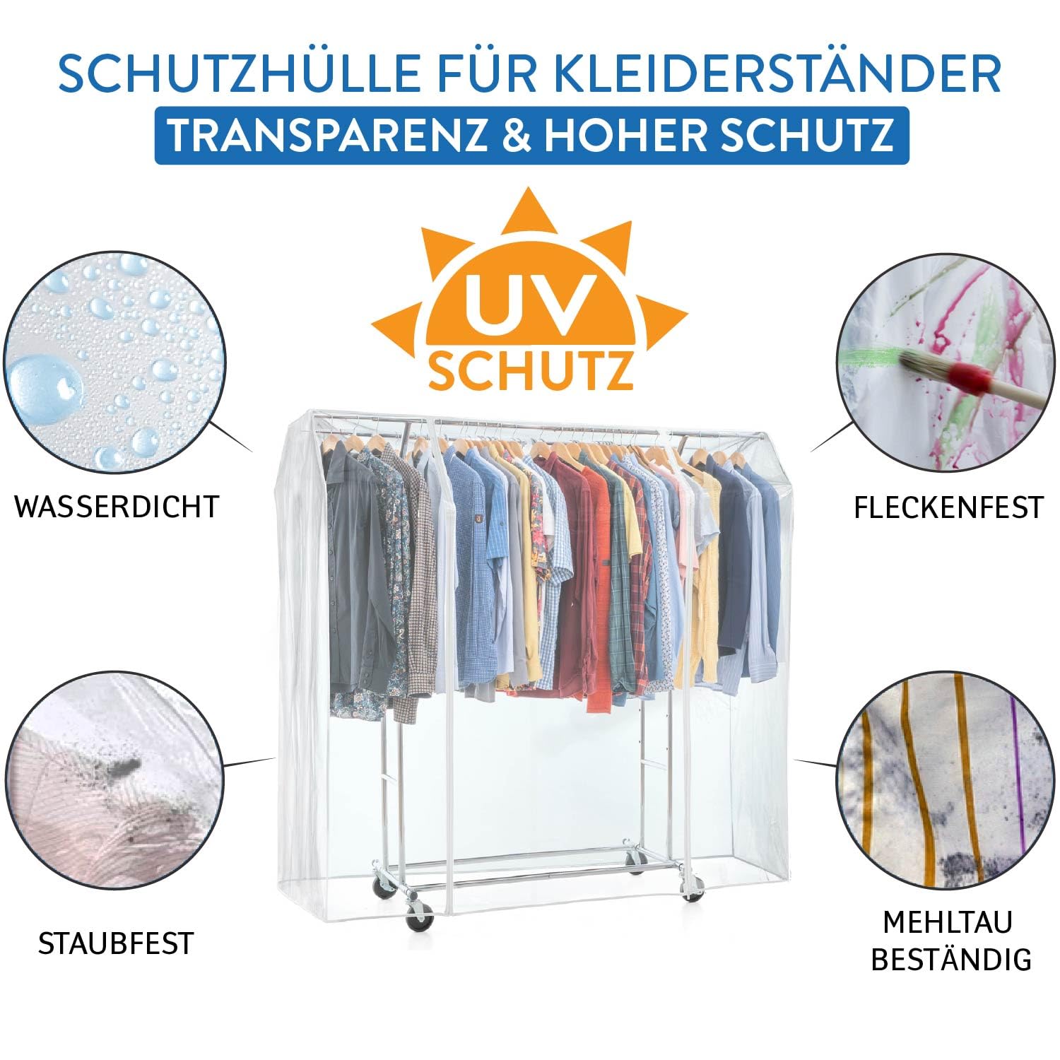 Tatkraft Safe - beschermhoes voor kledingrek, hoes voor kledingrek, plastic, transparant, 2 ritssluitingen, extra breed, L 169 cm Tatkraft Safe - beschermhoes voor kledingrek, hoes voor kledingrek, plastic, transparant, 2 ritssluitingen, extra breed, L 169 cm