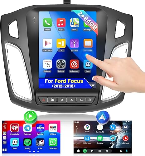 Para 2012-2018 Ford Focus Radio, Roinvou Android 11 CarPlay Car Stereo con Android Auto 9.7 pulgadas pantalla táctil vertical Bluetooth receptor de
