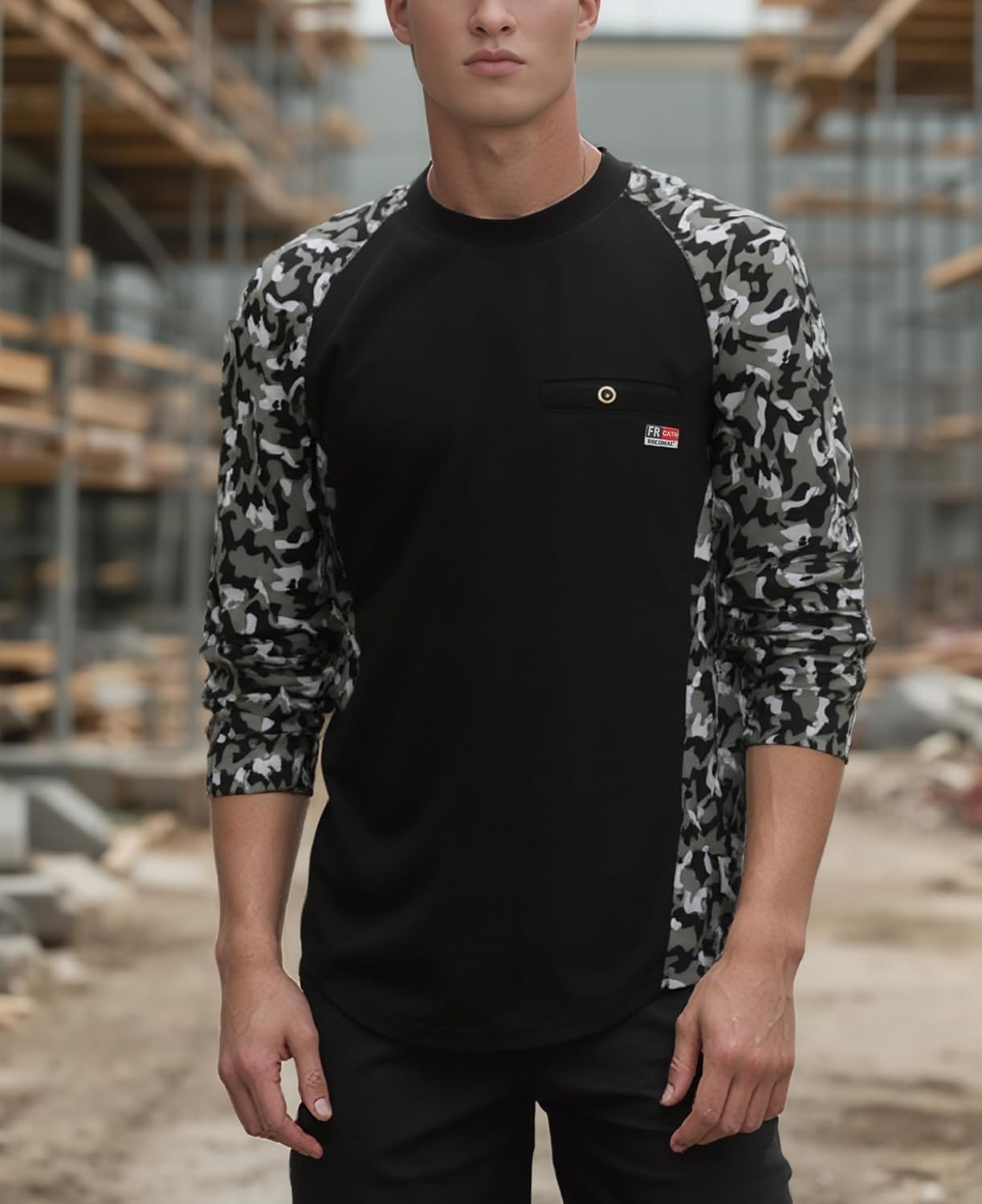 BOCOMAL FR Shirts Crewneck Camo Two-Tone 5.5oz Lightweight Melt Pocket Flame Resistant Long Sleeve Welding Shirt - Image 3