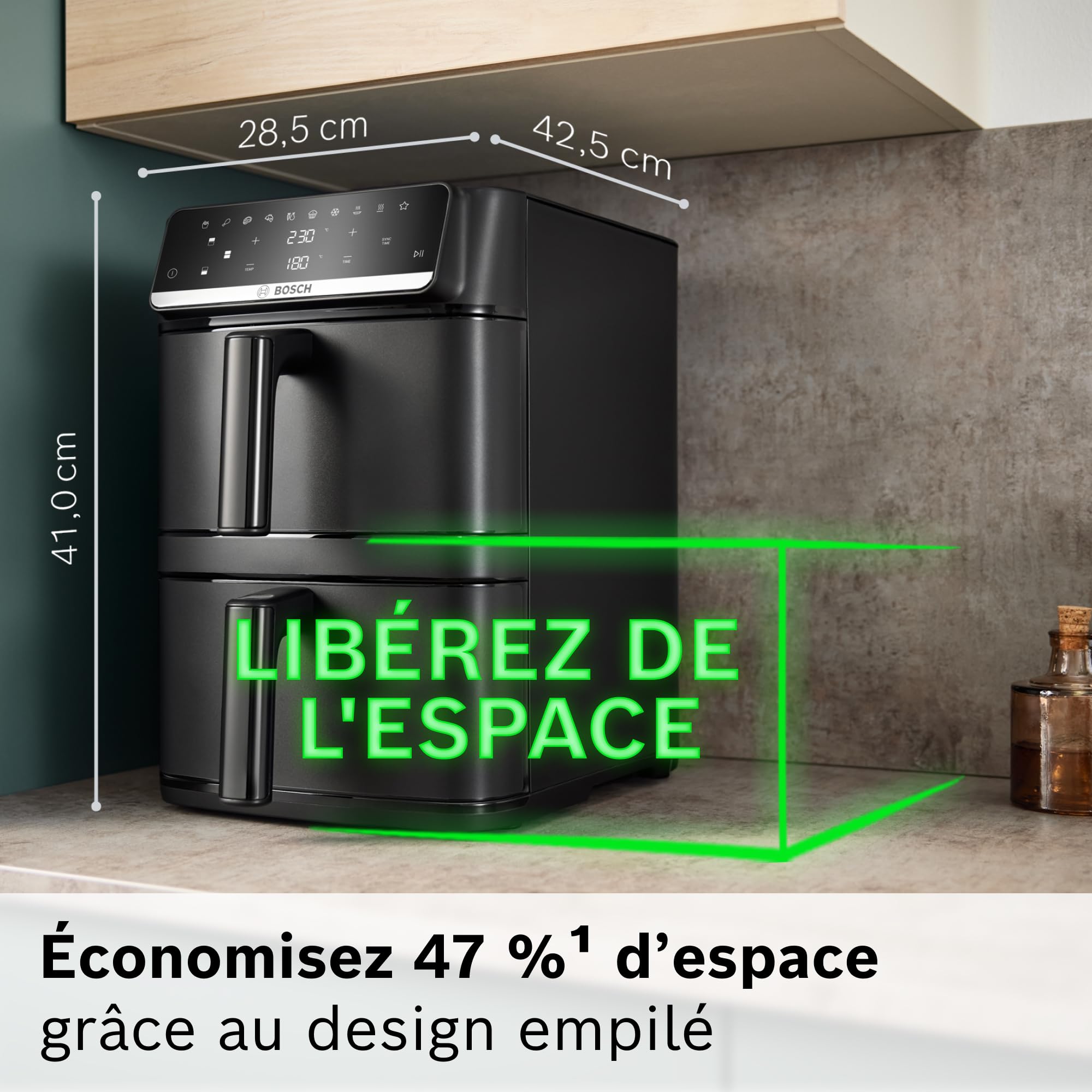 Bosch MAFD661B0 Série 6 - Air Fryer XXL | 2 bacs de 6 L, Fonction SYNC, 6 programmes, Revêtement non toxique, Intérieur métal