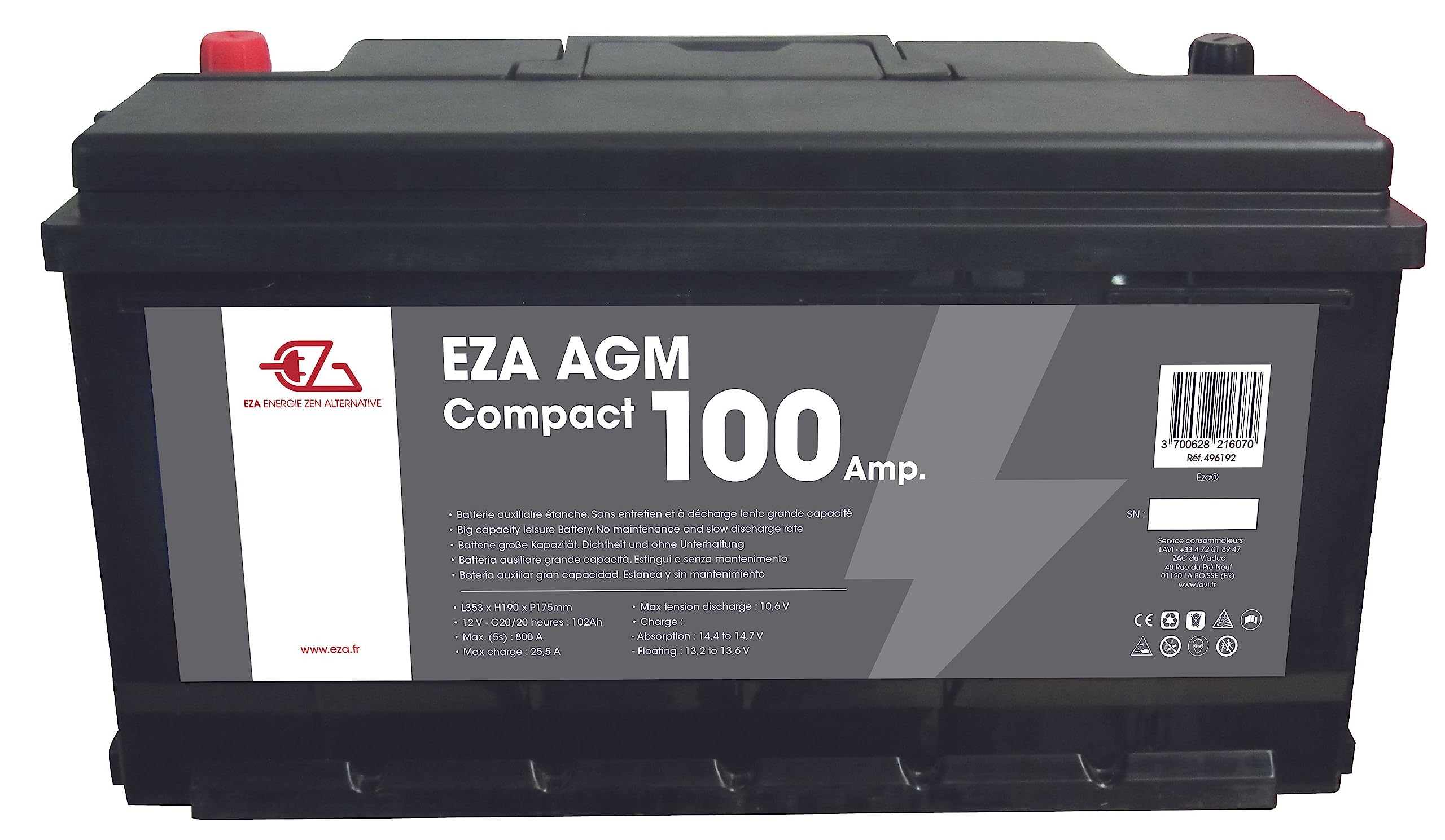Batteria AGM 100 Ah Compact Bassa per Servizi Camper e Fotovoltaico